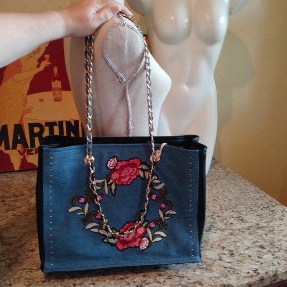 Dream Control Denim & Faux Leather Tote Purse NWT - Picture 4 of 8